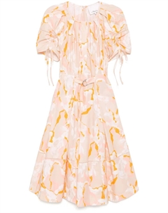 Платье с абстрактным принтом и присборенными рукавами, нейтральный 3.1 phillip lim