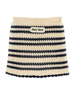 Полосатая мини-юбка в технике кроше, нейтральный Miu miu