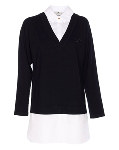 Мини-платье с V-образным вырезом и вышитым логотипом, черный Elisabetta franchi