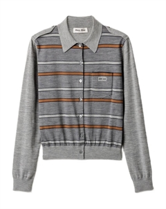 Полосатый кардиган на пуговицах, серый Miu miu