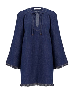 Джинсовое платье Rhiannon с бахромой, синий Zimmermann