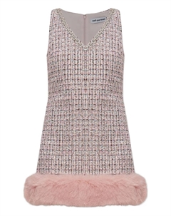 Платье с отделкой из меха, розовый Self-portrait