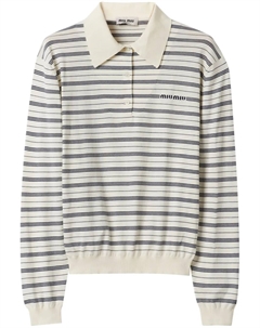 Рубашка поло в полоску с логотипом, нейтральный Miu miu