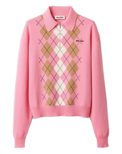 Свитер вязки интарсия с узором аргайл, розовый Miu miu