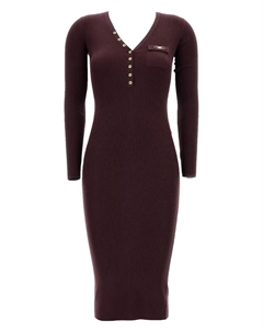 Платье с V-образным вырезом в рубчик и застежкой на пуговицы, красный Elisabetta franchi