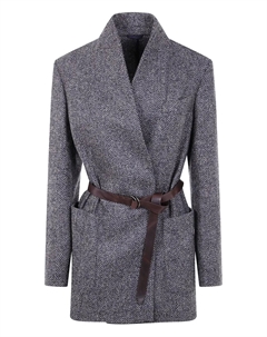 Блейзер с поясом и узором в елочку, синий Brunello cucinelli