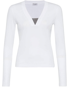 Топ с V-образным вырезом и длинными рукавами, белый Brunello cucinelli