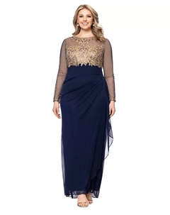 Платье с вышивкой и эффектом иллюзии больших размеров, синий Xscape