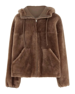 Дубленка из овчины с капюшоном, коричневый Blancha