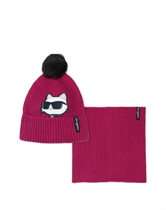 Шапка бини с аппликацией Choupette, розовый Karl lagerfeld kids