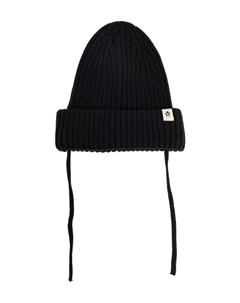 Шапка бини с нашивкой-логотипом, черный Mini rodini