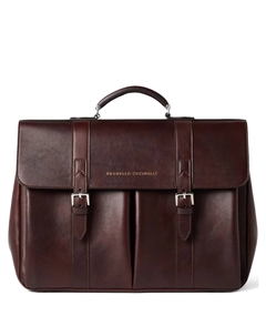 Кожаный портфель с двойной пряжкой, красный Brunello cucinelli