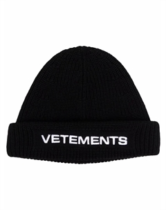 Шапка бини в рубчик с вышитым логотипом, черный Vetements
