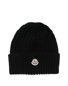 Шапка-бини с ребристым логотипом, черный Moncler