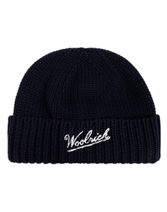 Шапка бини вязки интарсия с логотипом, синий Woolrich