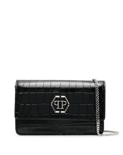 Клатч Superheroin с тиснением под кожу крокодила, черный Philipp plein
