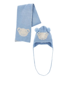 Комплект из шарфа и шапки с помпонами, синий Monnalisa