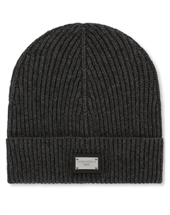 Шапка бини из смесового кашемира с логотипом, серый Dolce&gabbana