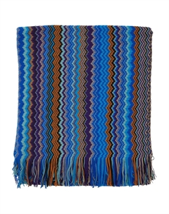 Шарф с бахромой и зигзагообразным узором, синий Missoni