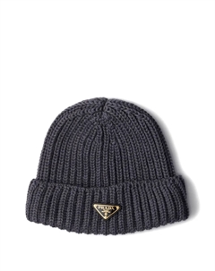 Шапка бини в рубчик с логотипом, серый Prada