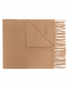 Шерстяной шарф с вышитым логотипом, коричневый A.p.c.