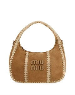 Плетеная сумка через плечо Wander из замши, коричневый Miu miu