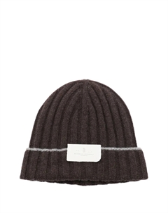 Шапка-бини с логотипом, ребристая вязка, коричневый Brunello cucinelli