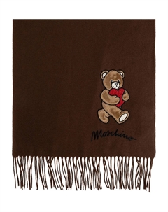 Шерстяной шарф с аппликацией в виде сердечка Тедди, коричневый Moschino