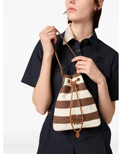 Полосатая сумка-ведро с кулиской, коричневый Miu miu