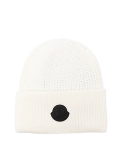 Фактурная шапка бини с нашивкой-логотипом, белый Moncler