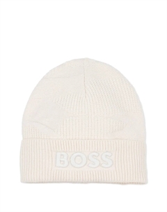 Шапка бини в рубчик с логотипом, белый Boss kidswear