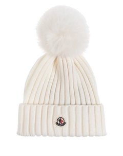Шапка бини с помпоном, белый Moncler