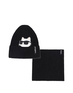 Шапка бини с узором, черный Karl lagerfeld kids