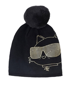 Шапка бини с принтом Choupette, черный Karl lagerfeld kids