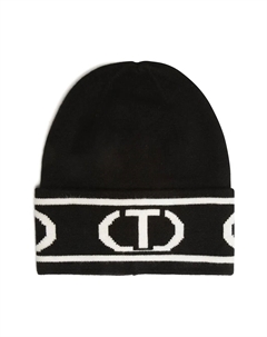 Шапка бини с жаккардовым логотипом, черный Twin-set kids