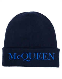 Кашемировая шапка бини с вышитым логотипом, синий Alexander mcqueen