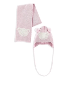 Комплект из шарфа и шапки с помпонами, розовый Monnalisa