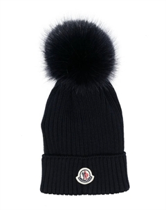 Шерстяная шапка бини в рубчик с нашивкой-логотипом, синий Moncler enfant