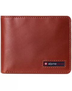 Мужской кожаный кошелек-визитница с RFID защитой и двумя окошками для удостоверений, коричневый/бежевый Alpine swiss