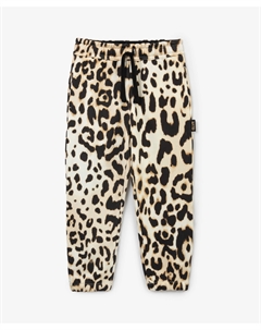 Брюки-джоггеры для девочки из футера с леопардовым рисунком мультицвет Gulliver