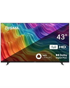 Телевизор LED Digma DM-LED43SBB33 43" Яндекс.ТВ Frameless Metal черный FULL HD 60Hz DVB-T DVB-T2 DVB-C DVB-S DVB-S2 USB WiFi Smart TV