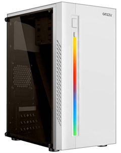 Корпус mATX D390 без БП, боковая панель из закалённого стекла, 2*USB 2.0 Ginzzu