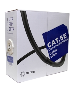 Кабель витая пара U/UTP 5e кат. 4 пары UT5725-100A 24AWG(7х0.20 мм), омедненный алюминий (CCA), многожильный (stranded), внутренний, PVC, серый 5bites