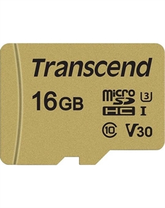 Карта памяти 16GB TS16GUSD500S microSDHC Class 10 U3, V30 500S + адаптер, MLC Transcend