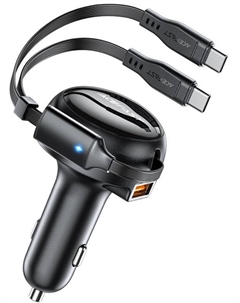 Зарядное устройство автомобильное ACEFAST B13 53W 2-in-1 USB-A/2*USB-C car charger с раздвижным кабелем. Цвет: черный Acefast
