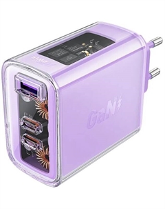 Зарядное устройство сетевое ACEFAST A45 Sparkling series PD65W GaN (2*USB-C+USB-A) charger (EU). Цвет: синевато-фиолетовый Acefast