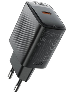 Зарядное устройство сетевое ACEFAST A104 с одним портом USB-C PD25W Gan USB-C Charger (EU). Цвет: черный Acefast