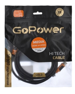 Кабель интерфейсный HDMI-HDMI 00-00027308 (M)-(M) 1.8M BLACK Gopower