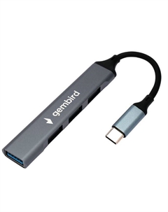Разветвитель UHB-C202 USB3.0/2.0, USB3.0, 3xUSB2.0, кабель Type-C 10см, алюминий, пакет Gembird