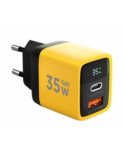 Зарядное устройство сетевое Cablexpert MP3A-PC-53 Зарядное устройство с дисплеем Cablexpert 35Вт GaN, QC3.0/PD3.0, 1хUSB, 1хType-C, желтый, коробка